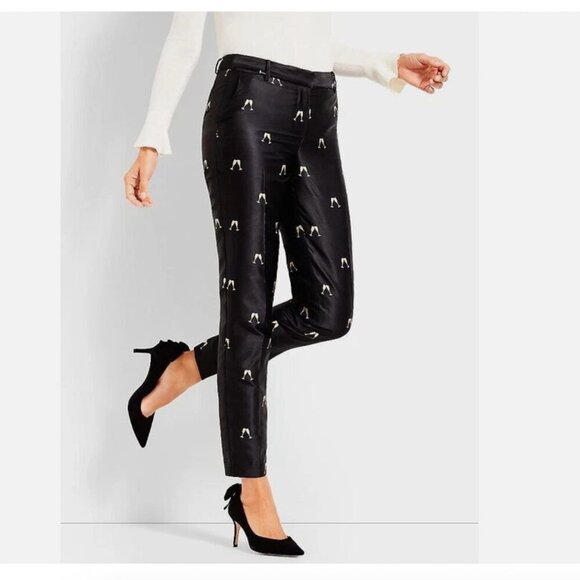 Talbots RSVP Black Cheers Champagne Glass Jacquard Tailored Ankle Pants - Picture 1 of 6